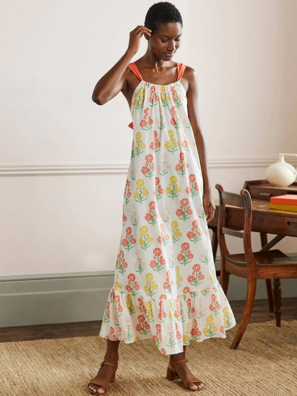 Boden Nadine Tie Back Midi Dress Cotton Floral Lightweight Breathable Size 4P